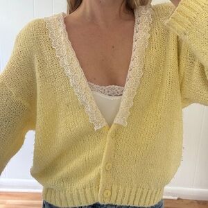 Vintage Yellow Lace Trim Women's Cardigan